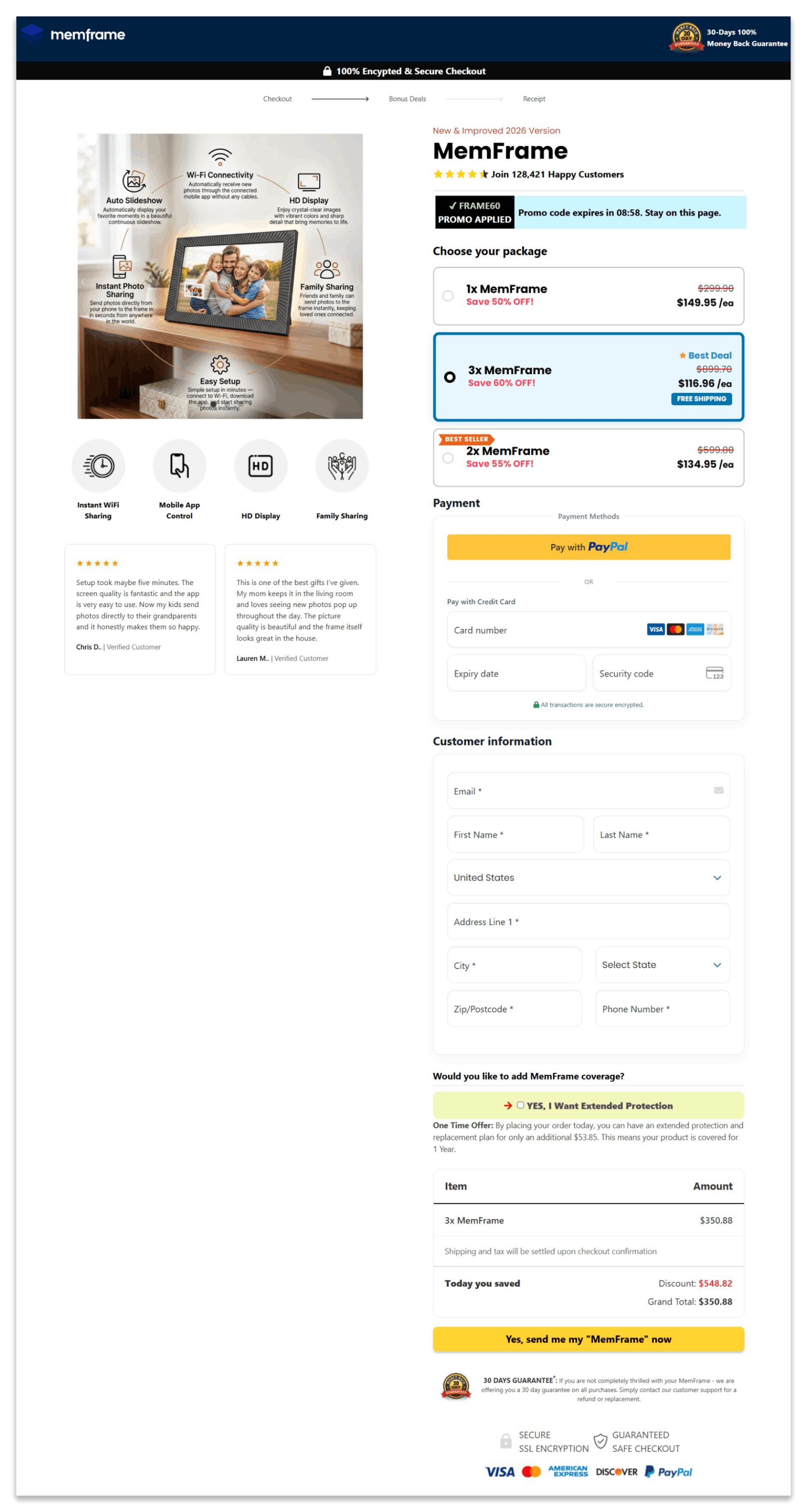 MemFrame checkout page
